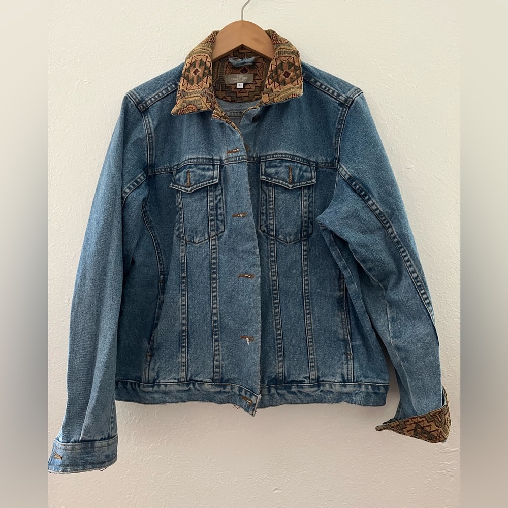 Vintage The Territory Ahead Denim Barn Jacket Aztec Style Design Size Large
